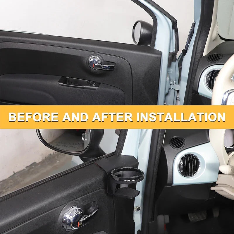 2 Adet Karbon Çelik Siyah Fiat 500 İç Kapı Bardak Tutucu
