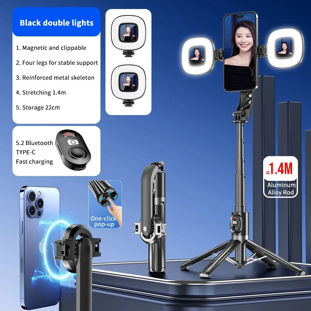 Magnetic Selfie Stick Tripod With Bluetooth Remote &ndash; Slim Black-H2 / PO7MAX(Magnetic)