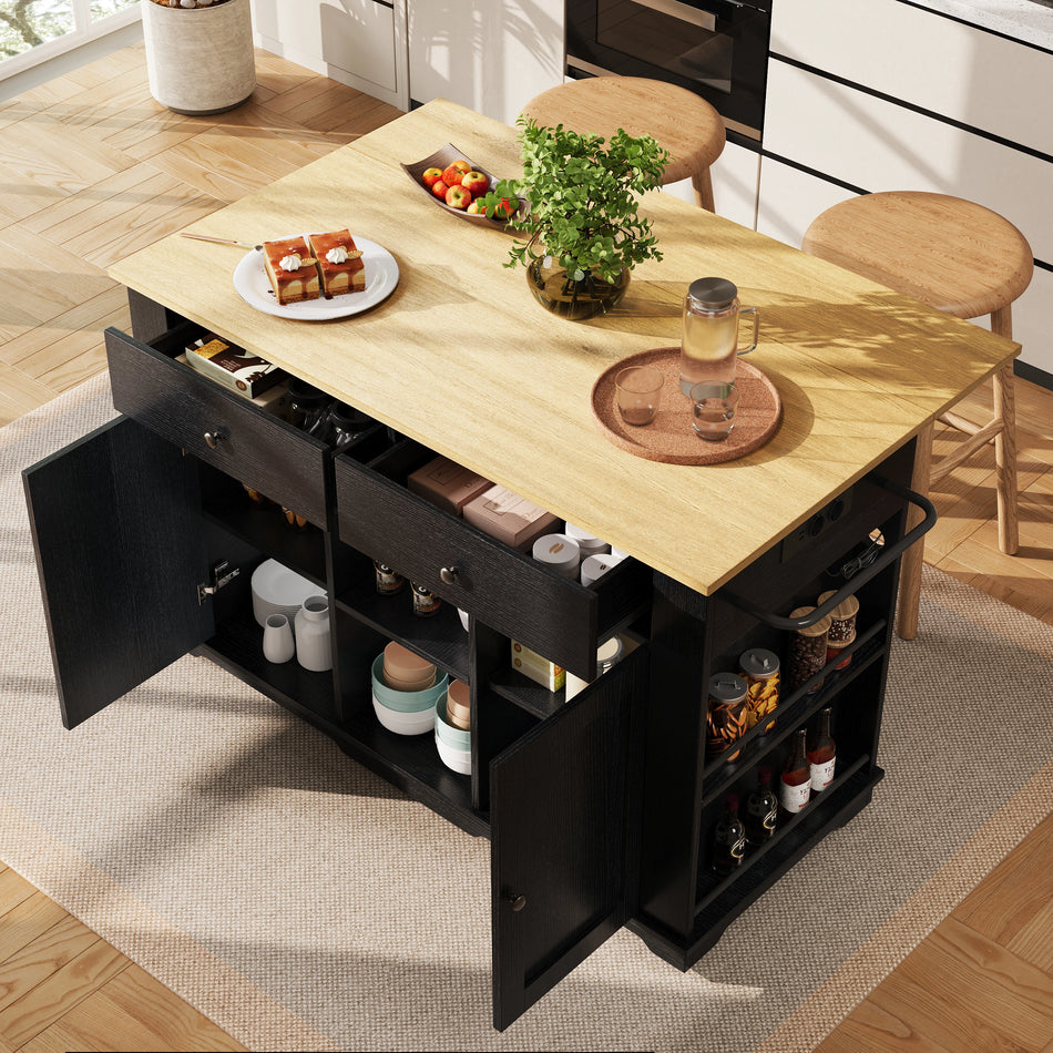 Foldable Kitchen Island Cart With Power Strip And Worktop