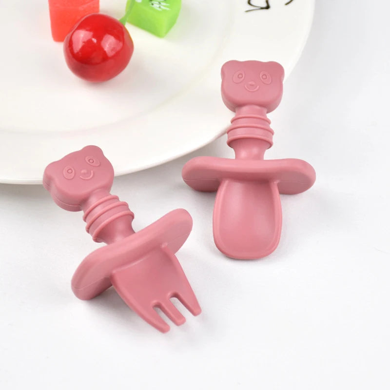 BPA Free Silicone Baby Fork and Spoon Set for Safe Learning Feeding I / CHINA