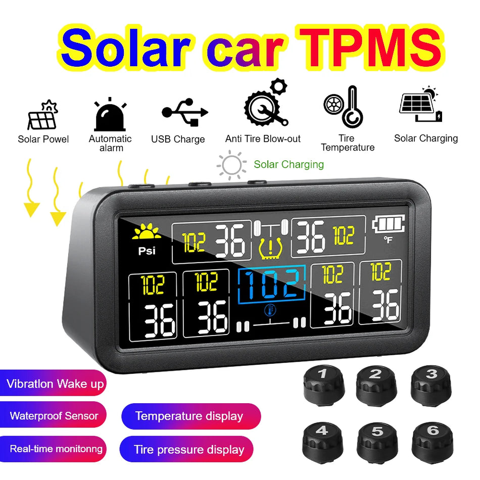 Leepee 31181 TPMS Solární systém monitorování tlaku v pneumatikách s LCD displejem