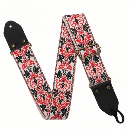 Miwayer Guitar Strap &ndash; Vintage Floral Breathable Comfort Red