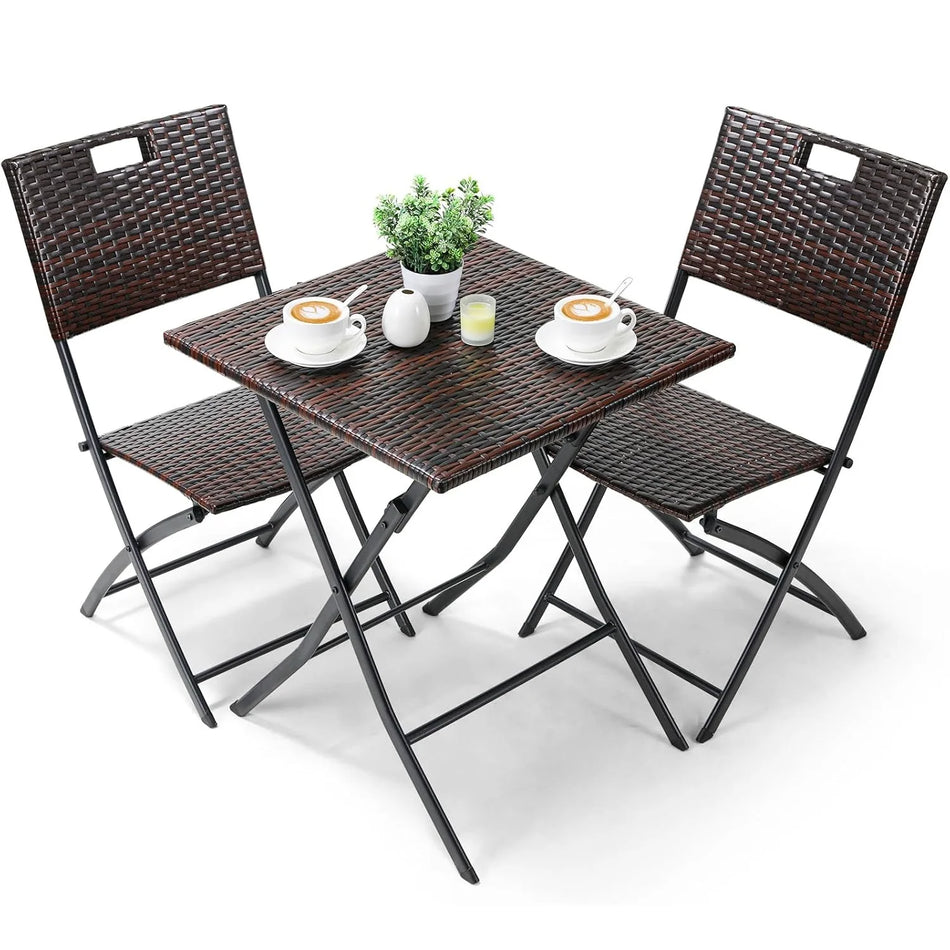 Outdoor Folding Table And Two Chairs Rattan Balcony Set
