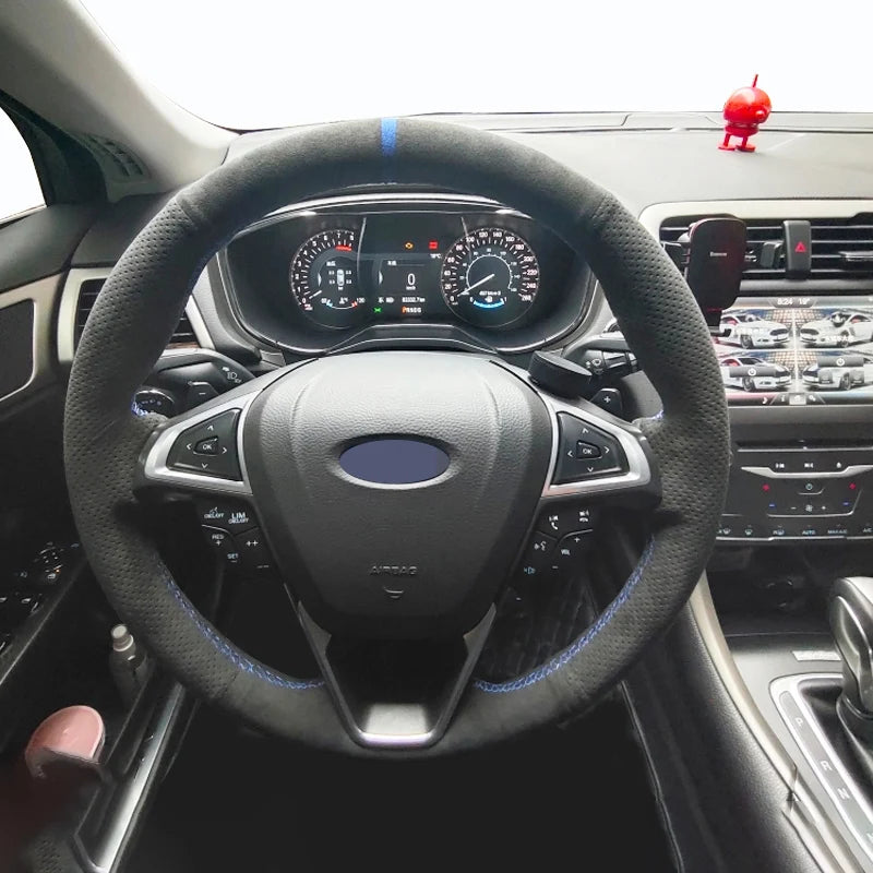 Ръчно ушит черен велурен калъф за волан за Ford Fusion Mondeo Edge