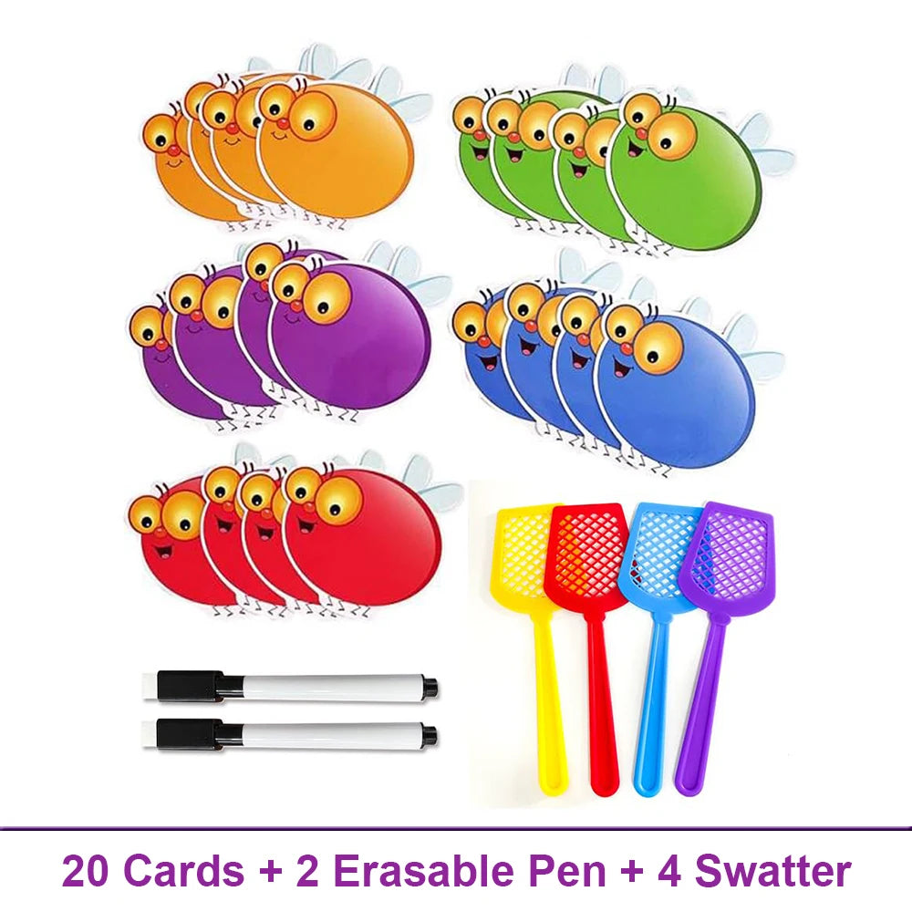 Dry Erasable Fly Cards for Kids - Educational &amp; Fun Learning Set Cards and Swatters
