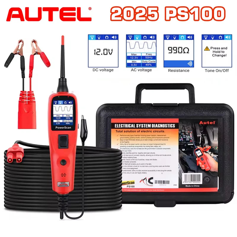 Автел PS100 Тестер за проба на захранваща верига, 12V 24V Цифров волтметър за автомобил