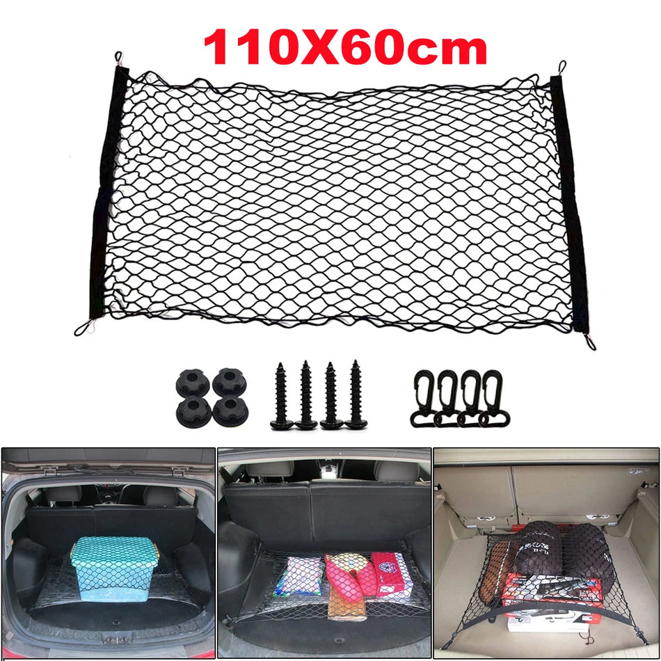 Car Trunk Net Organizer With Elastic Nylon Mesh For Rear Cargo