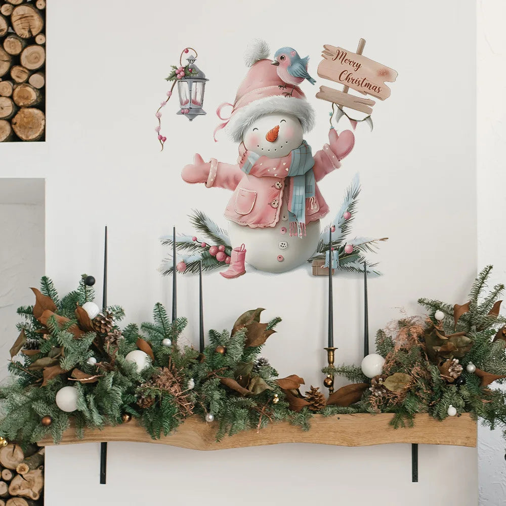 Pink Clothes Snowman Wall Sticker for Festive Home Decor