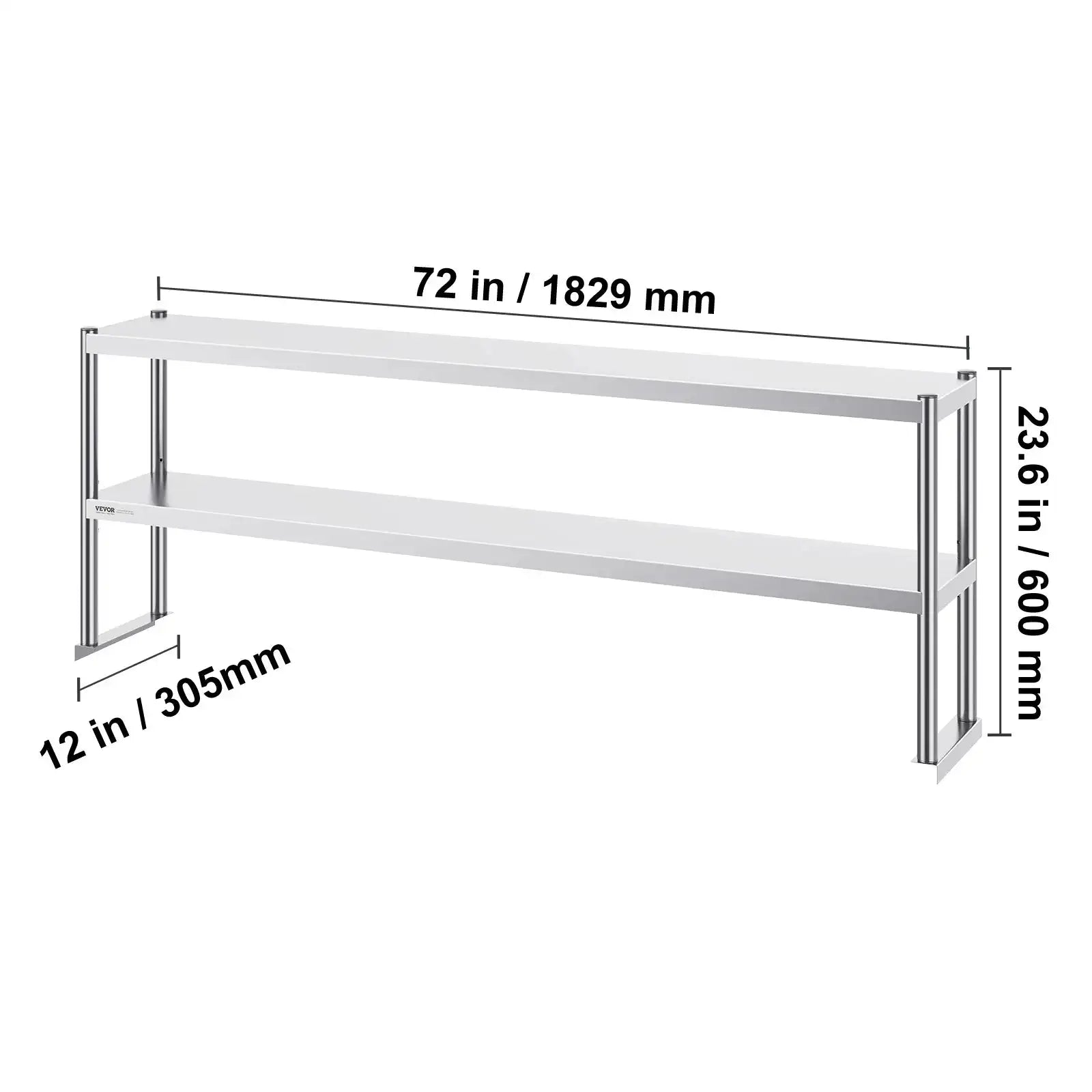 Stainless Steel Kitchen Worktable With Adjustable Overshelf 12 x 72 in / Poland