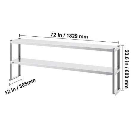 Stainless Steel Kitchen Worktable With Adjustable Overshelf 12 x 72 in / Poland