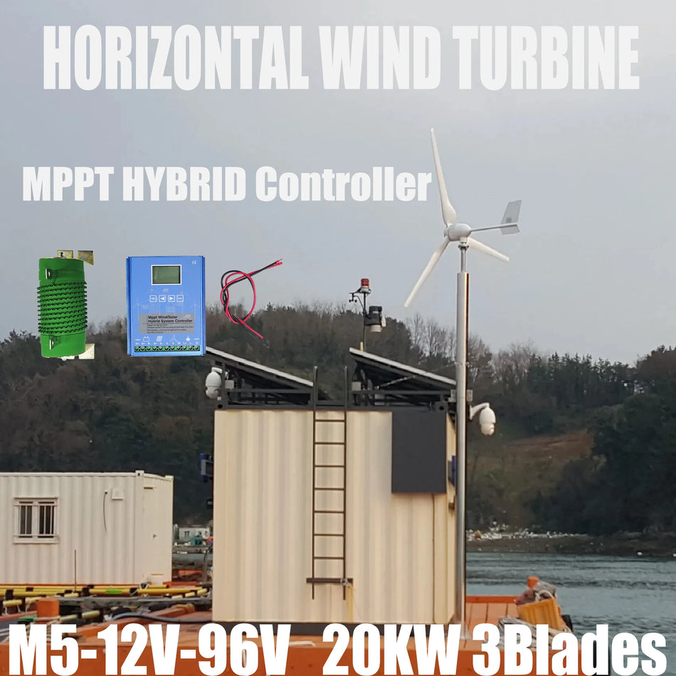 Naujos energijos 3 ašmenų vėjo turbina 5000W MPPT 12V 96V
