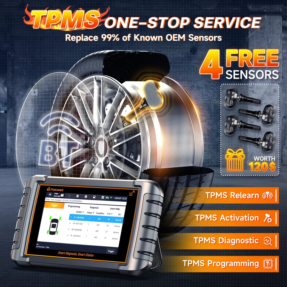 Foxwell NT809TS Strumento di Programmazione TPMS Diagnostica di Tutti i Sistemi Scanner OBD2 Bluetooth con Controllo Bidirezionale Più di Trenta Reset Schermo da Sette Pollici