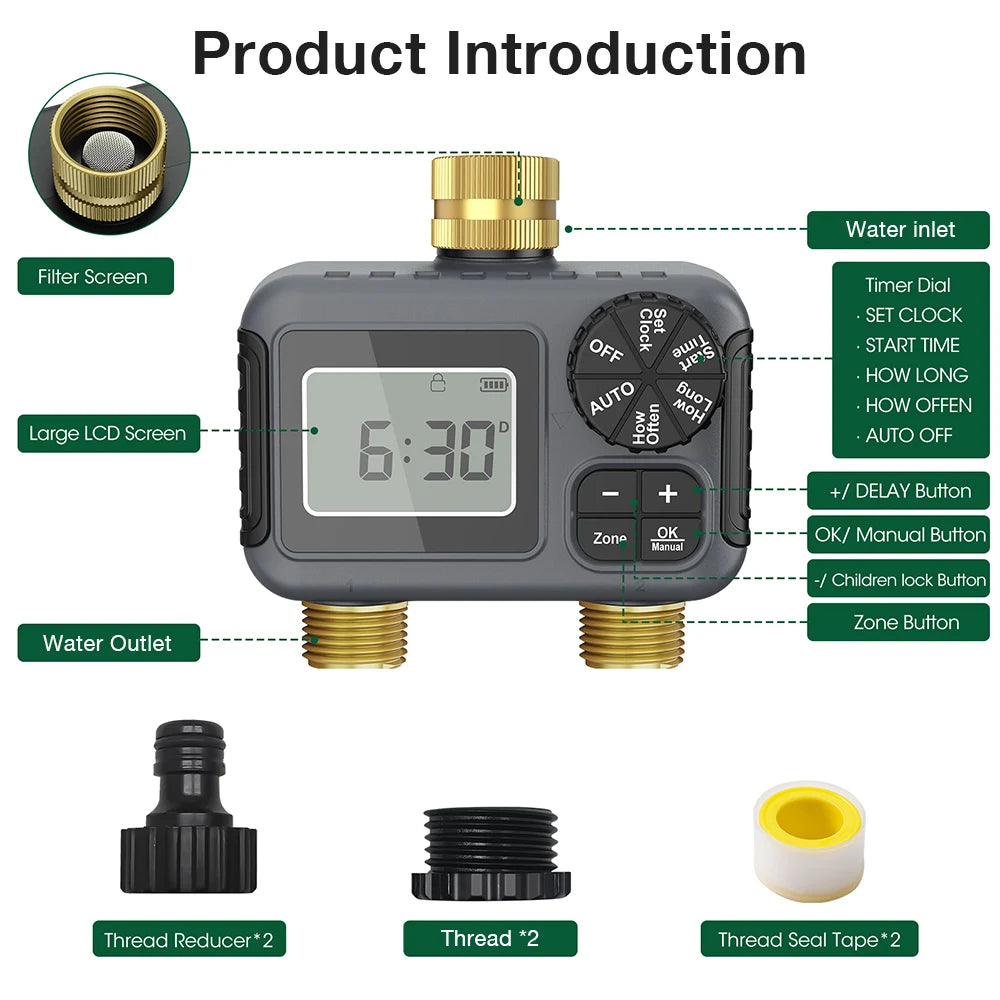 2 Zone Digital Water Timer 3/4 Inch Thread &ndash; Easy Use