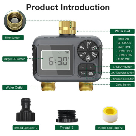 2 Zone Digital Water Timer 3/4 Inch Thread &ndash; Easy Use