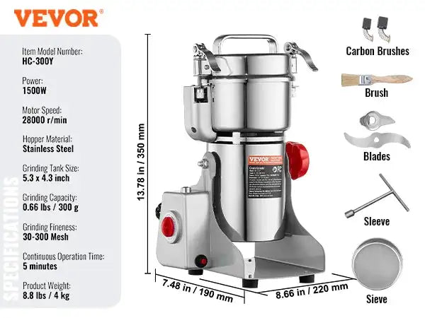 Electric Grain Mill Grinder 150 To 2500g For Spices 300g 1400w swing / spain