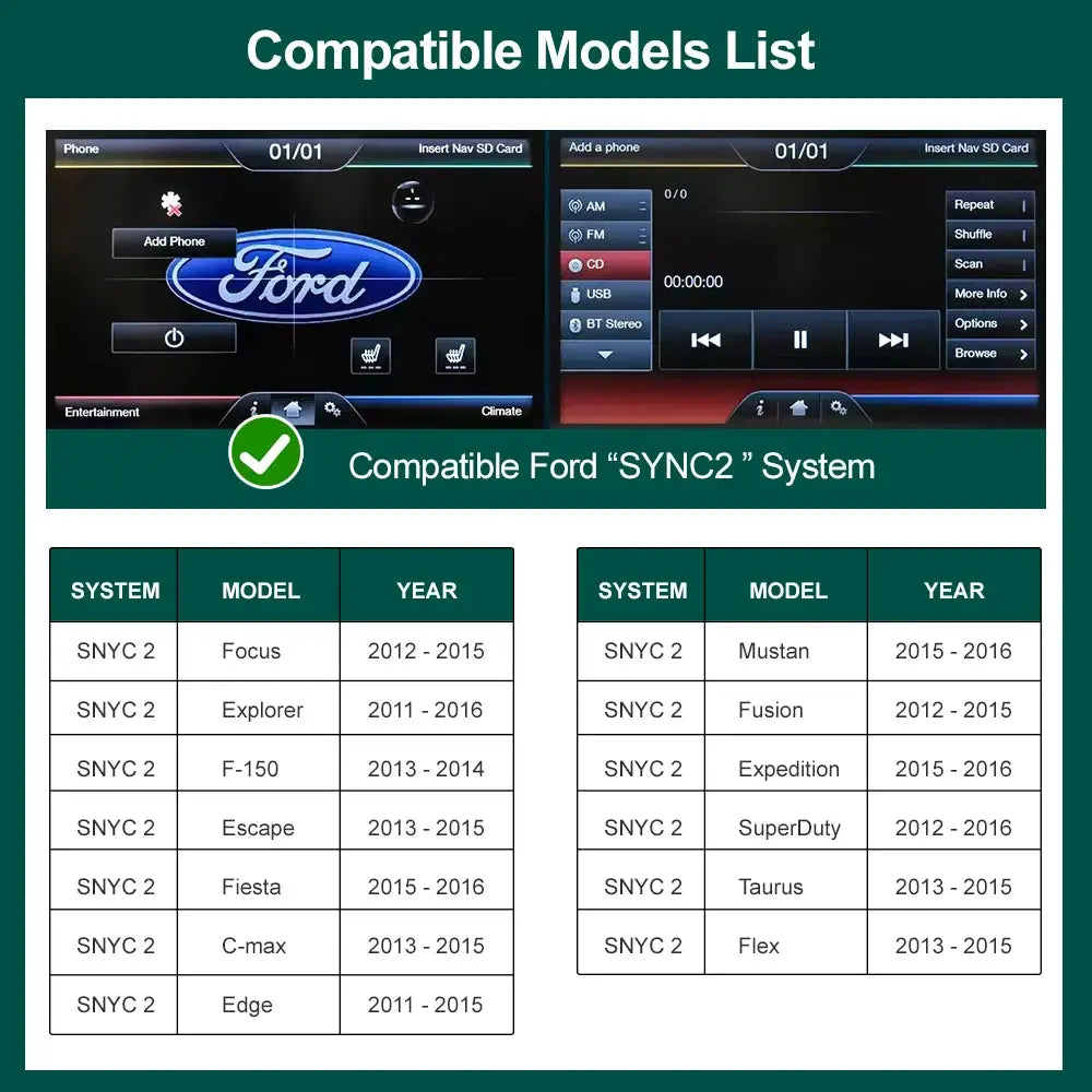Wireless Carplay For Ford Sync2 2011-2016 Explorer Focus Fiesta C-max Edge F150 Fusion Taurus Support Android Auto BT Airplay by InterCyprus Trading Ltd