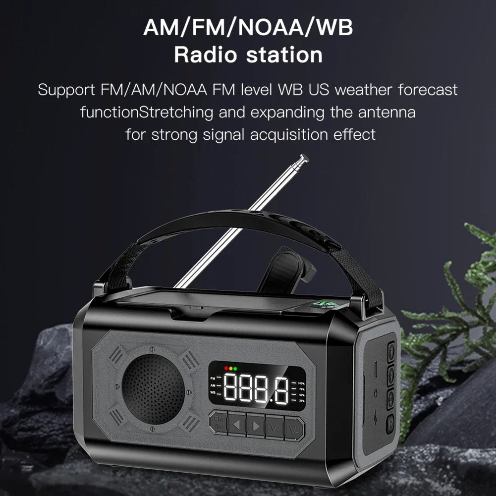 12000mAh Portable Emergency Radio with Built-In Speaker &amp; Flashlight