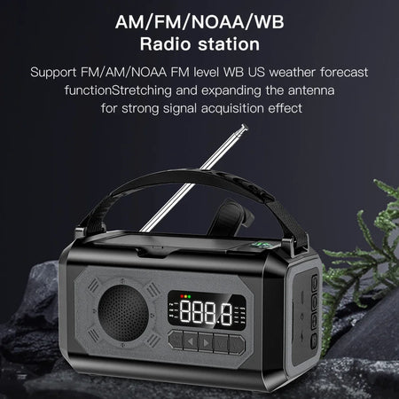 12000mAh Portable Emergency Radio with Built-In Speaker &amp; Flashlight