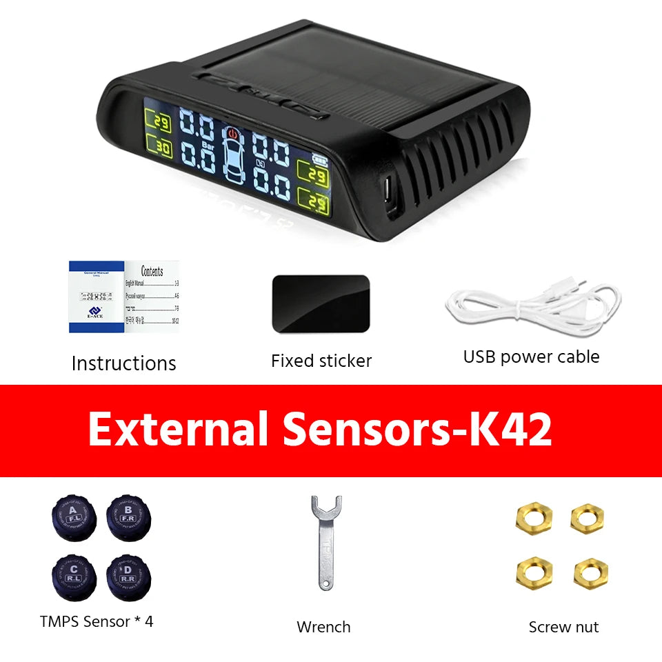 TPMS K42 Solar USB Tire Pressure Monitor - High Precision External sensor-K42
