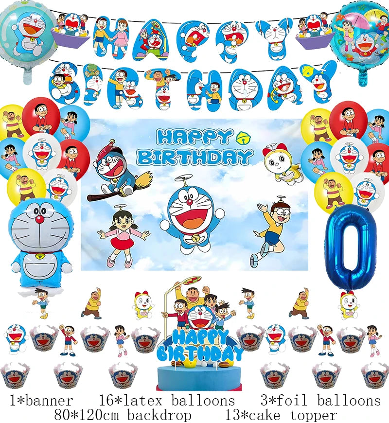 Doraemon Birthday Party Decoration Set with Banner, Cake Topper &amp; Balloons 1set G0 / Other / CHINA