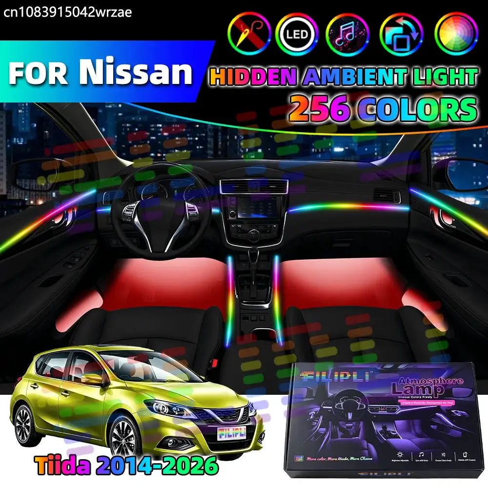 18 in 1 For Nissan Tiida 2014-2026 Years Car Interior Ambient Lights Strips Breathing Lighting Kit App Control Auto LED strips by InterCyprus Trading Ltd