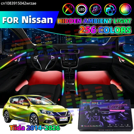18 in 1 For Nissan Tiida 2014-2026 Years Car Interior Ambient Lights Strips Breathing Lighting Kit App Control Auto LED strips by InterCyprus Trading Ltd