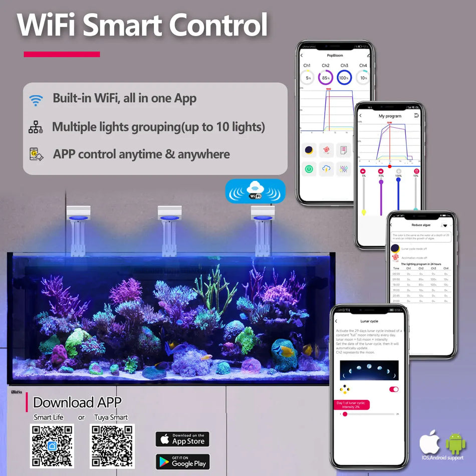 PopBloom WiFi Luce LED per Acquari per Acqua Salata con Spettro Completo da Clip