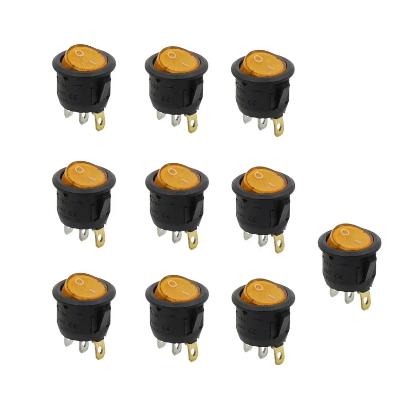 10Pcs KCD1 Rocker Switch &ndash; Illuminated Control for Dashboard Use Yellow / DC 12V