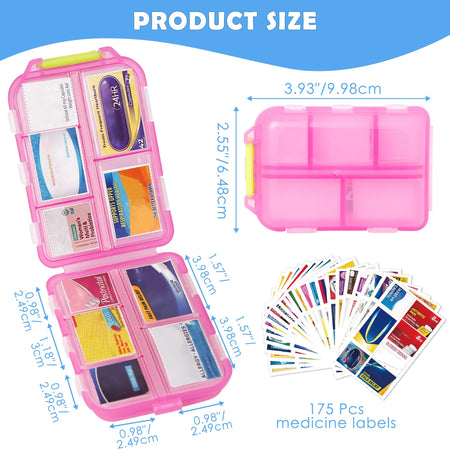 Pill Organizer 10 Compartments &ndash; Includes 175 Labels Pink