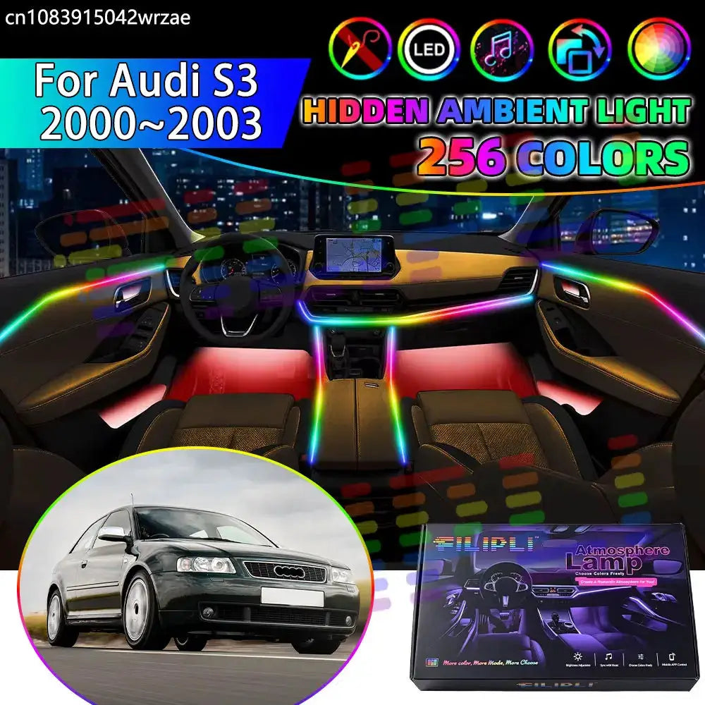 For Audi S3 2000~2003 MK1 1rh 8L RGB Car Interior Ambient Lights Strips Breathing Lighting Kit App Control LED strips Auto Parts by InterCyprus Trading Ltd