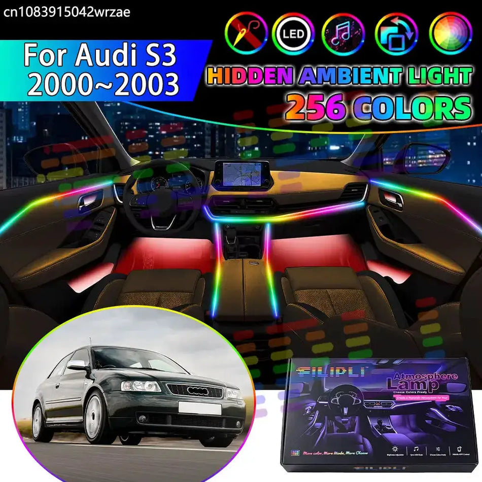 For Audi S3 2000~2003 MK1 1rh 8L RGB Car Interior Ambient Lights Strips Breathing Lighting Kit App Control LED strips Auto Parts by InterCyprus Trading Ltd