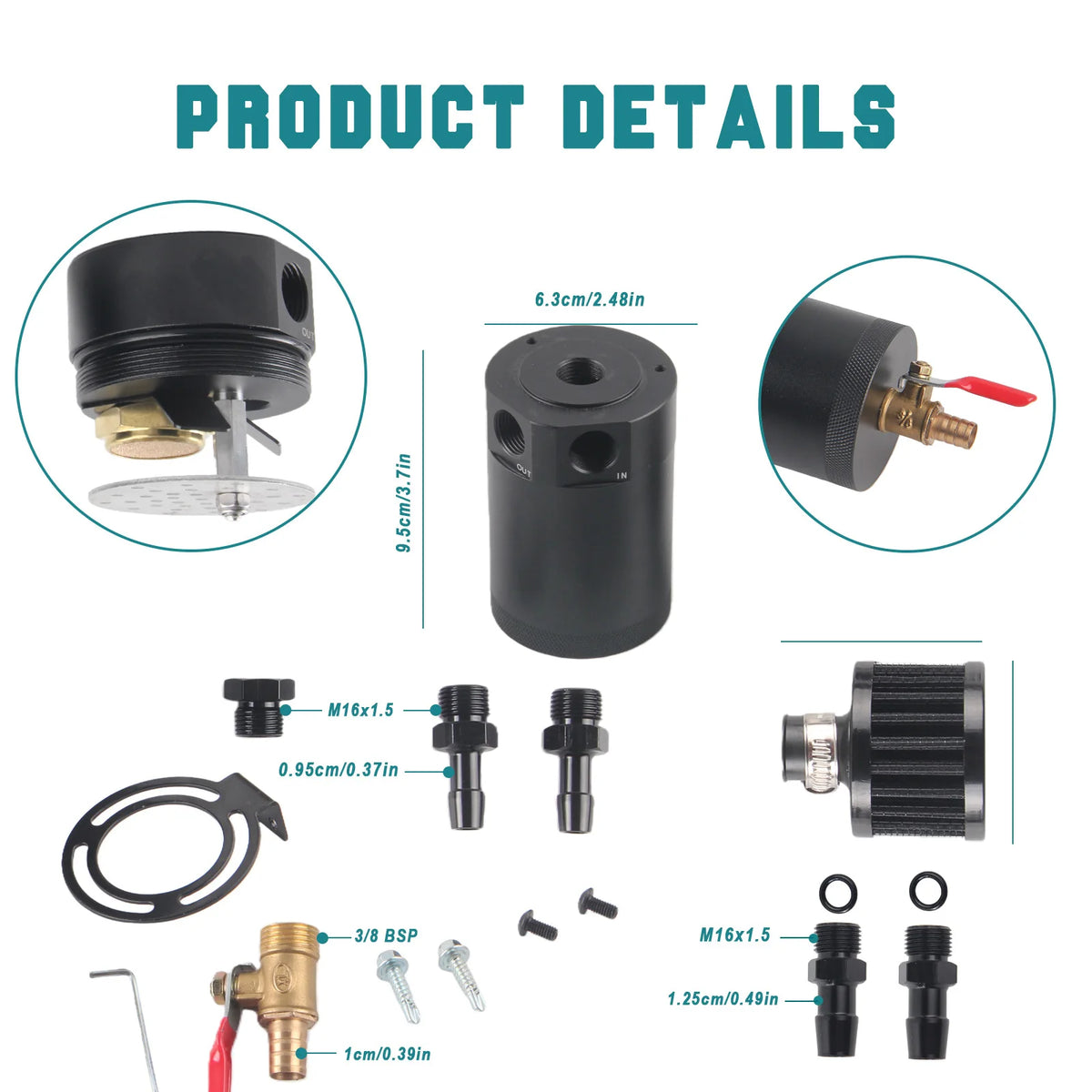 Dual Port Aluminum Oil Catch Can With Universal 180ml Reservoir Fit by InterCyprus Trading Ltd