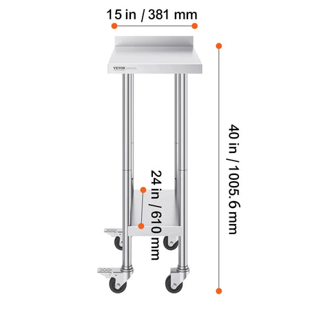 Stainless Steel Work Table With Casters Heavy Duty 24x60 24 x 15 in / spain