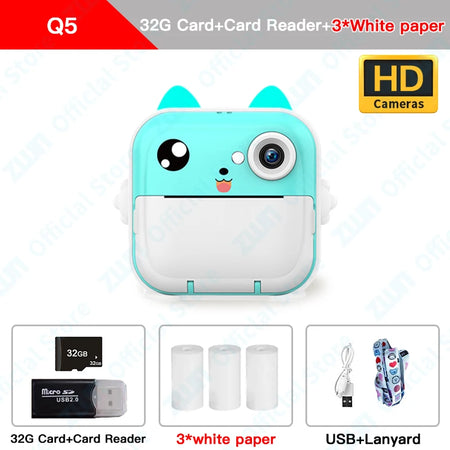 ZWN 1080P HD Instant Print Digital Camera for Kids with 32G Memory Card Q5 Standard 32G 1