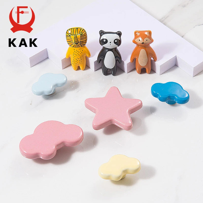 Набор керамических ручек для шкафов в виде животных KAK Цветные для детской комнаты