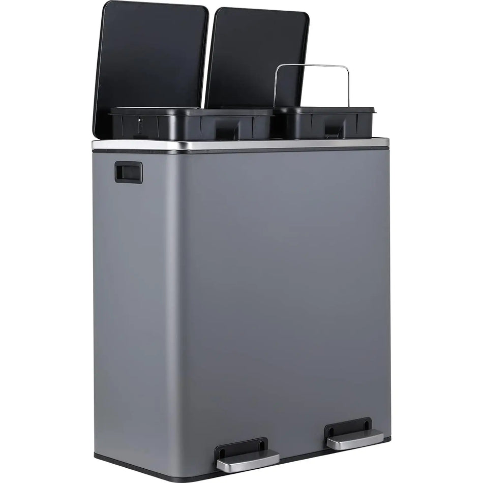 Нержавеющая сталь 16 галлонов Двойная мусорная корзина с крышкой для переработки