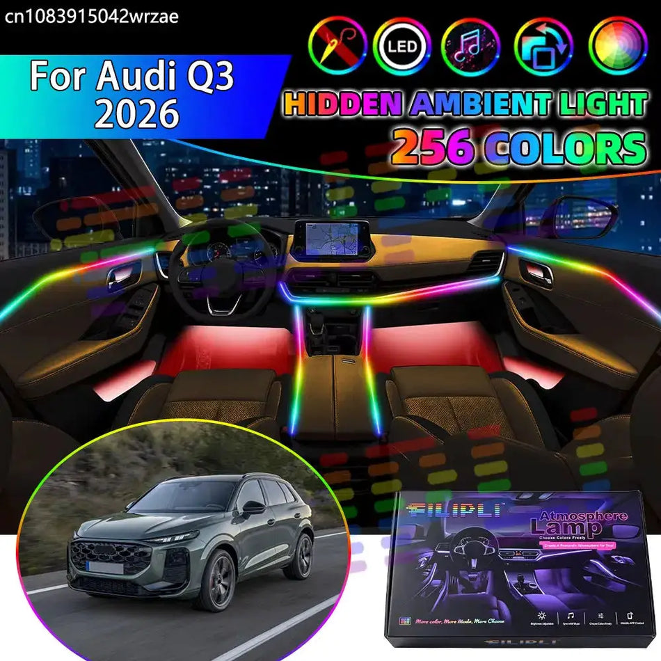 For Audi Q3 2026 MK3 FJ RGB Car Interior Ambient Lights Strips Breathing Lighting Kit App Control LED strips Auto Accessories by InterCyprus Trading Ltd
