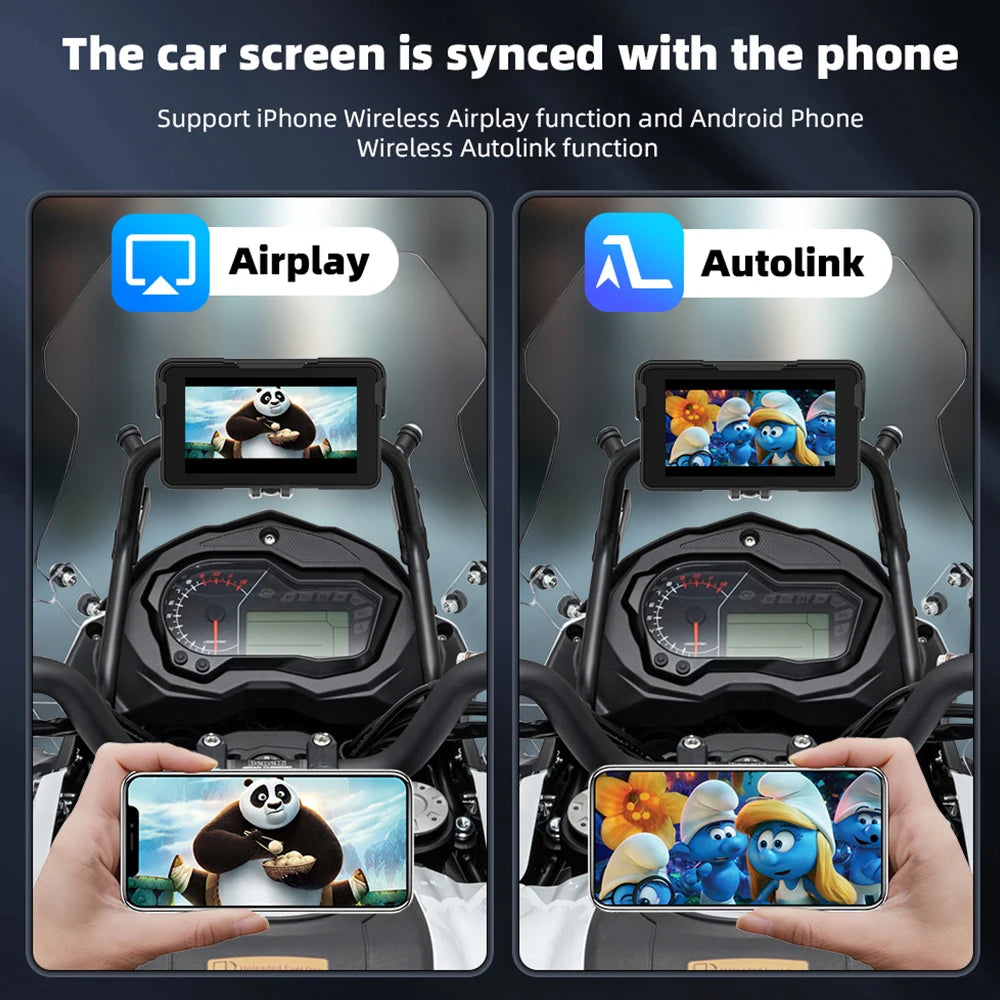 EKIY 5 Inch Wireless CarPlay Moto Android Auto &ndash; Portable Waterproof Motorcycle GPS Display