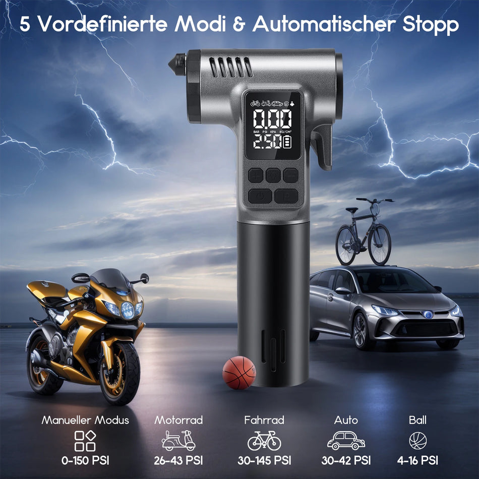 Elektrická vzduchová pumpa 150 PSI 5 režimů LED světlo bezpečnostní kladivo