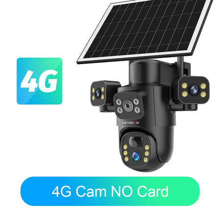 LS VISION 4G / WiFi Solar Camera 3Lenses Outdoor 15MP 4K Low Power Battery IP Camera PIR Night Vision V380 Pro CCTV Security 4G 10XZoom No Card / CHINA