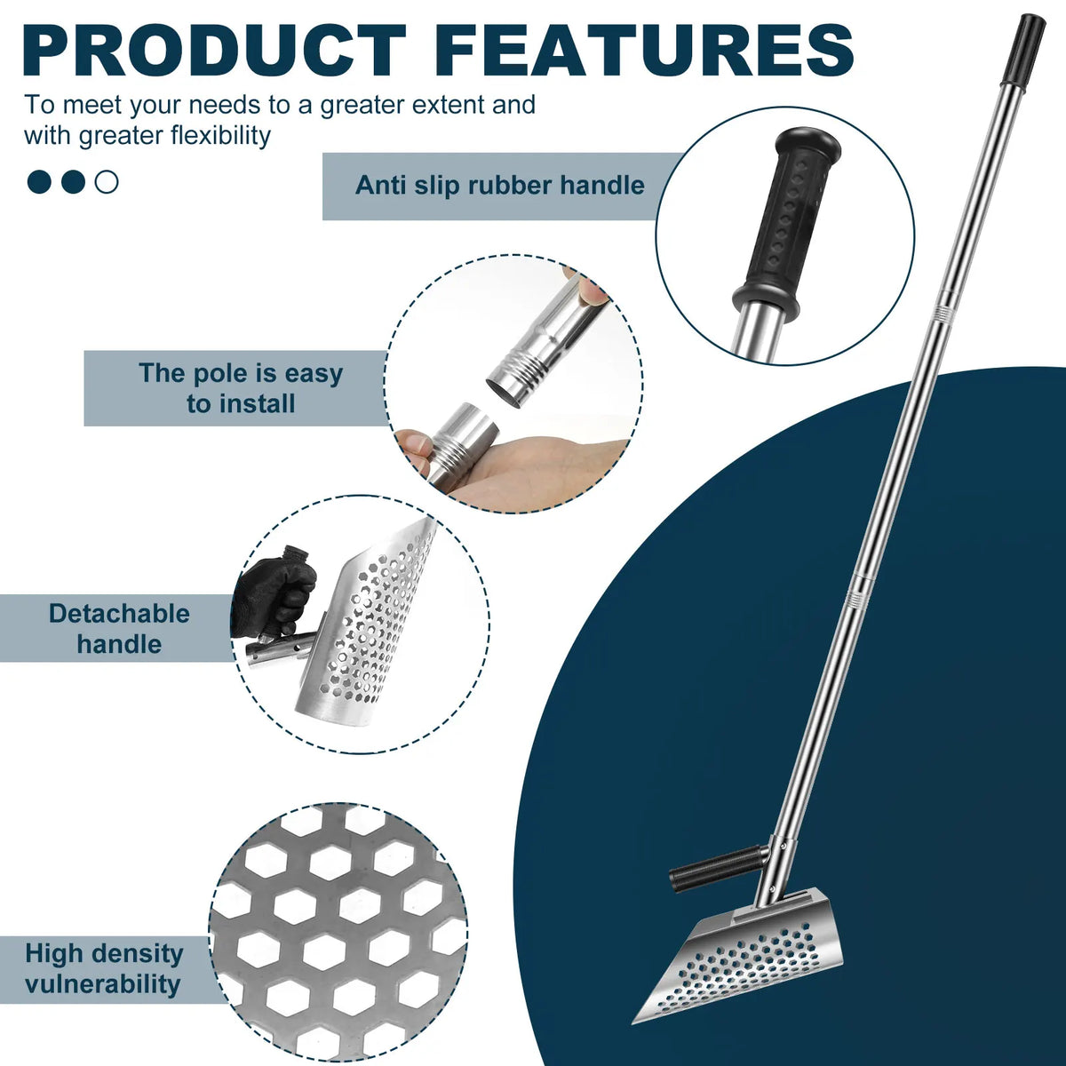 Metal Detector Shovel Sand Scoop 304 Steel &ndash; With Handle