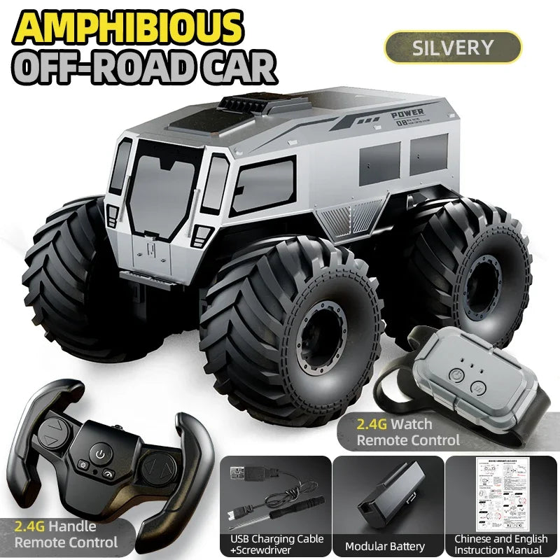 Q210 Amphibious RC Car Dual Control &ndash; Off Road Waterproof Silver dual control