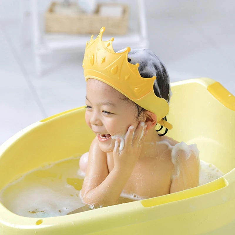 1pc Crown Shaped Baby Shampoo Cap Children Kids Wash Hair Cap Adjustable Bath Shower Cap for Toddler Infant Birthday Gift