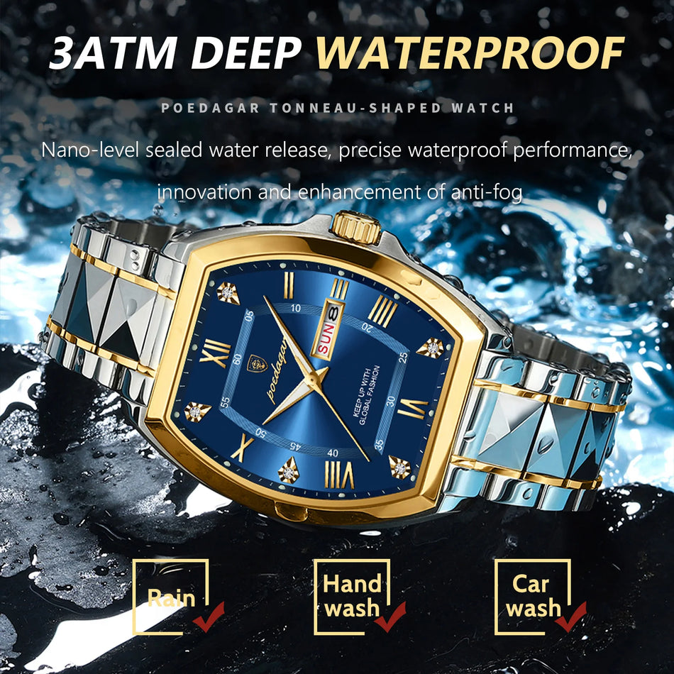 RVS Herenhorloge POEDAGAR, Luminous, Waterdicht, Datum Dag