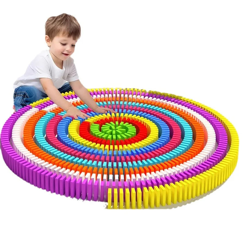 Set de blocuri domino curcubeu pentru inteligența copiilor, 100 piese