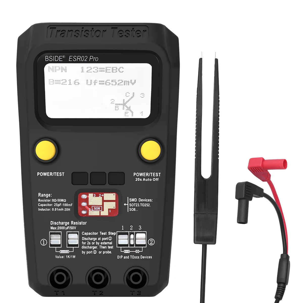 BSIDE ESR02 PRO Tester &ndash; ESR Meter for SMD Components ESR02PRO(Black)Twz / CHINA