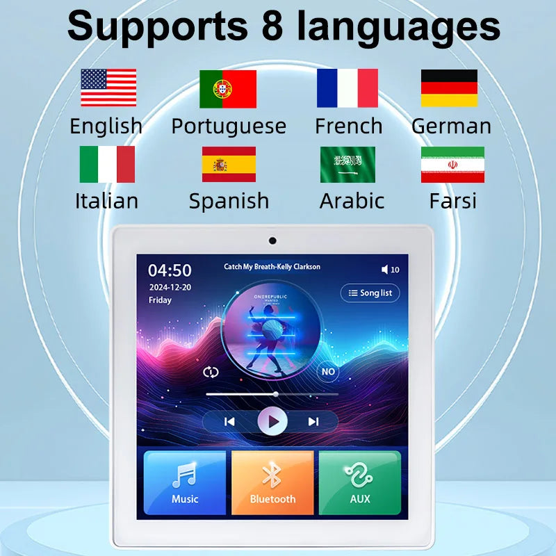 4 Inch Touch Screen In-Wall Bluetooth Power Amplifier with Ceiling Speakers