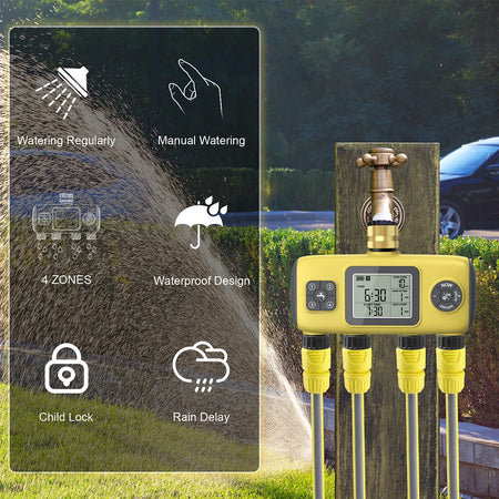 4-Outlet Water Timer &ndash; Rain Delay Programmable Sprinkler