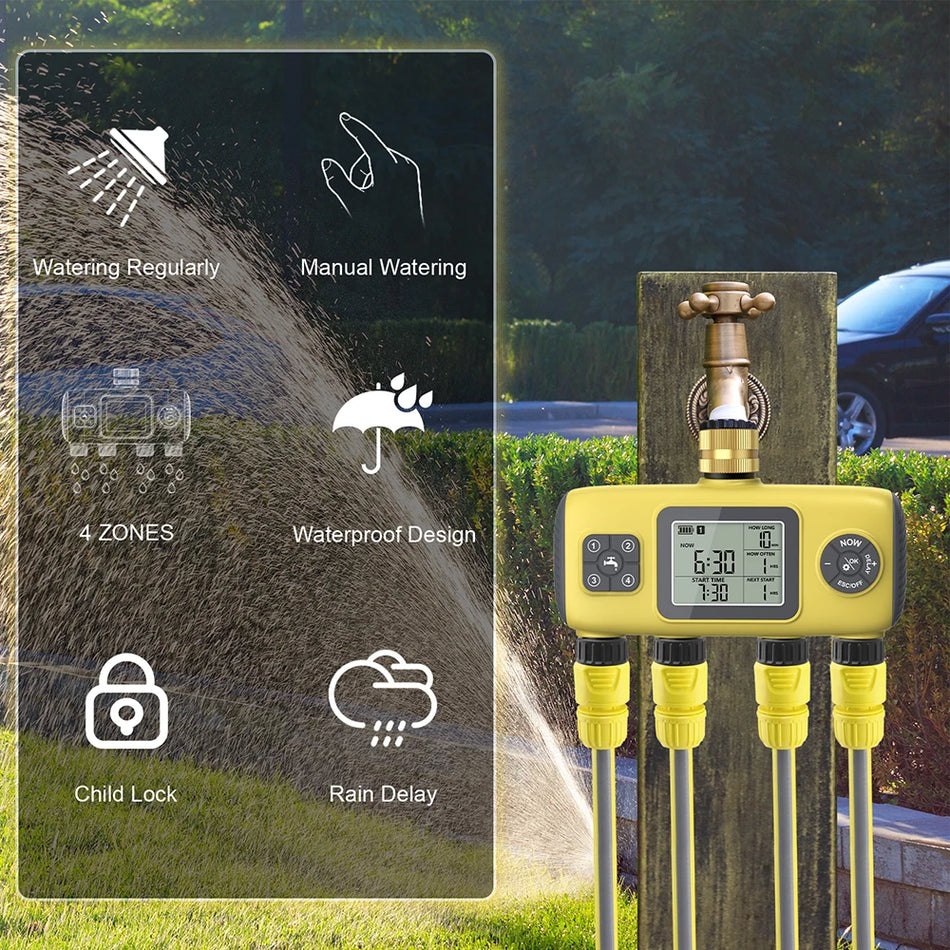 4-Outlet Water Timer &ndash; Rain Delay Programmable Sprinkler