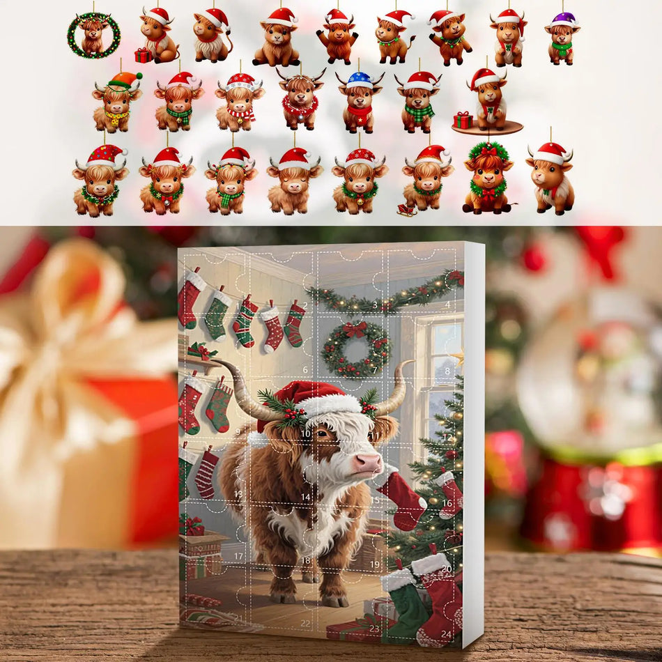 Акрилен висулка календар за адвент с висока крава, 24-дневно отброяване до Коледа за домашен или автомобилен декор